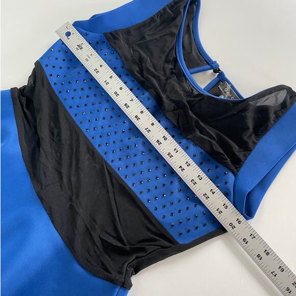 Gracia Dress Womens Medium Blue Black Mesh Rhinestone Studded Fit Flare Mini - Picture 5 of 10